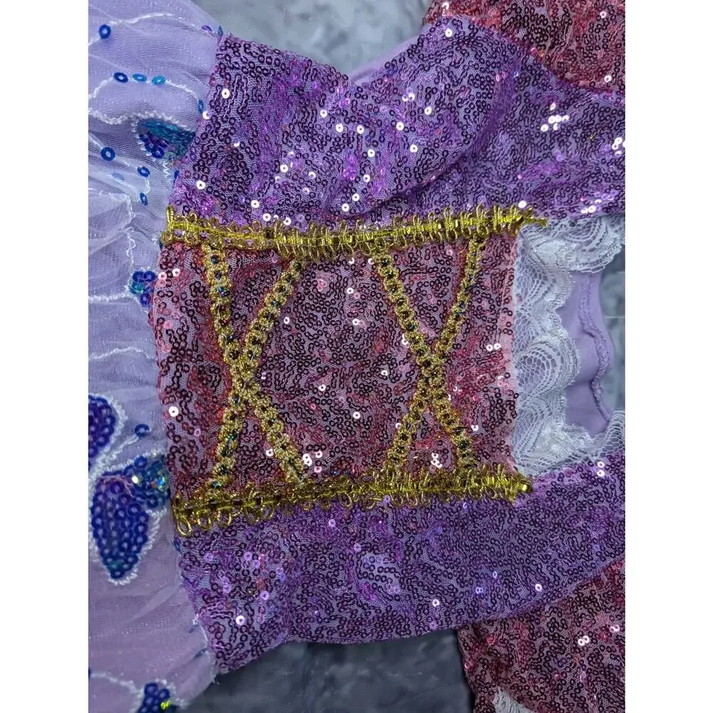 Sequin Butterflies Purple Princess Dress Halloween Costume Cosplay Girls M 5-6